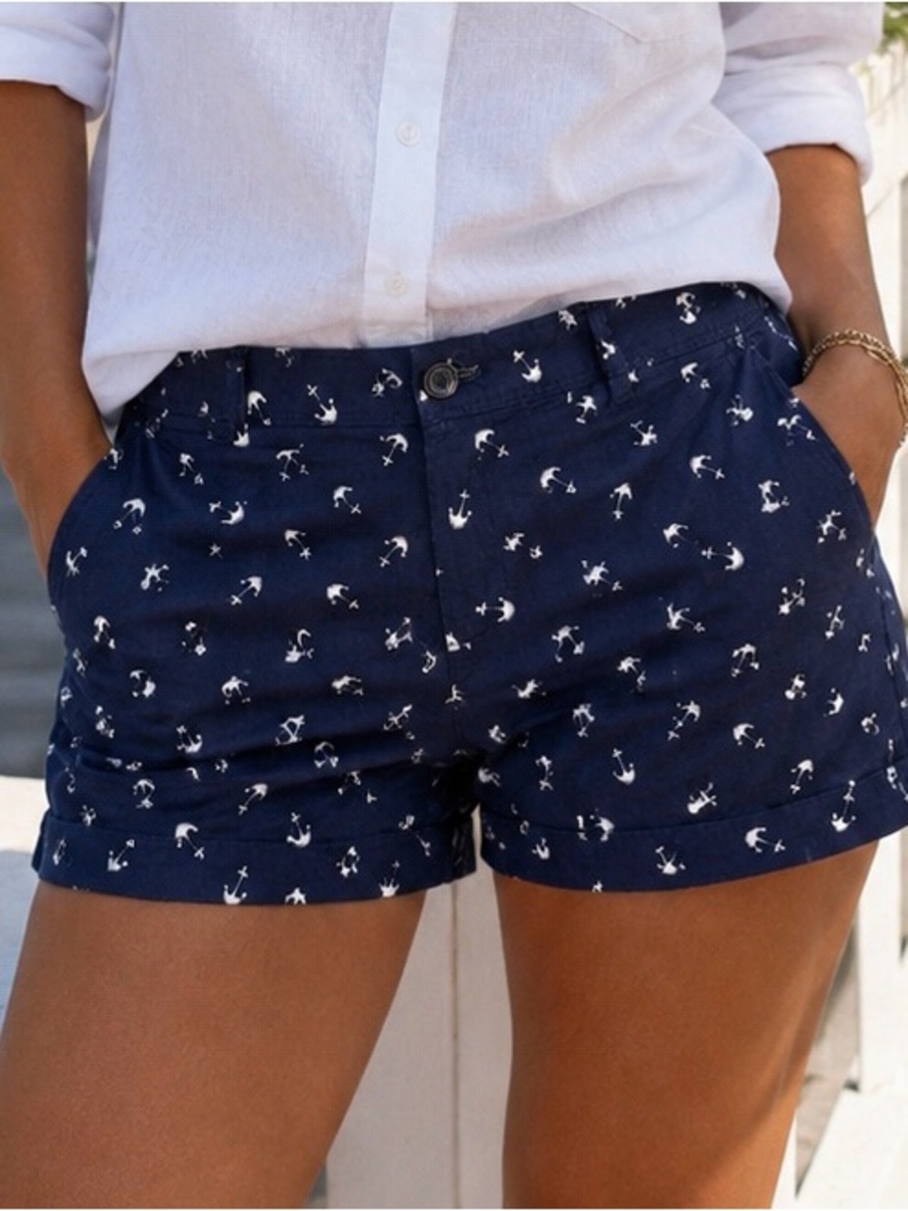 Banana Republic Anchor Print Chino Shorts Navy Cotton Size 4